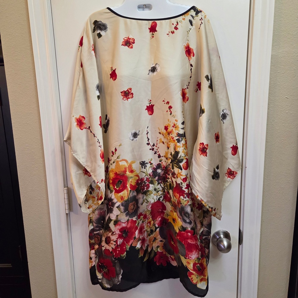 Allen B. by Allen Schwartz Floral Kimono Sleeve Kaftan Dress Cream Red Size 10